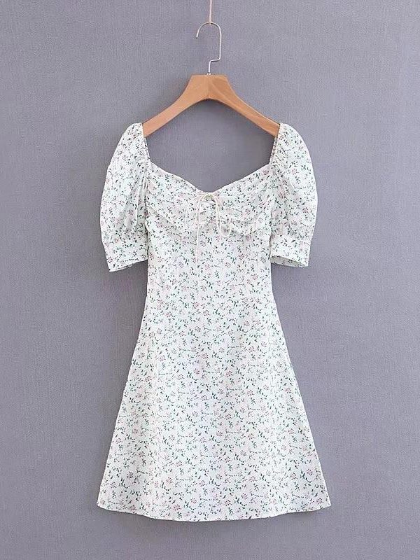 Summer Dress Retro Boho Women Tie Neck Floral Print Floral Mini Sexy White Dress Elegant Puff Sleeve Dresses Korean Vestidos - Takalr