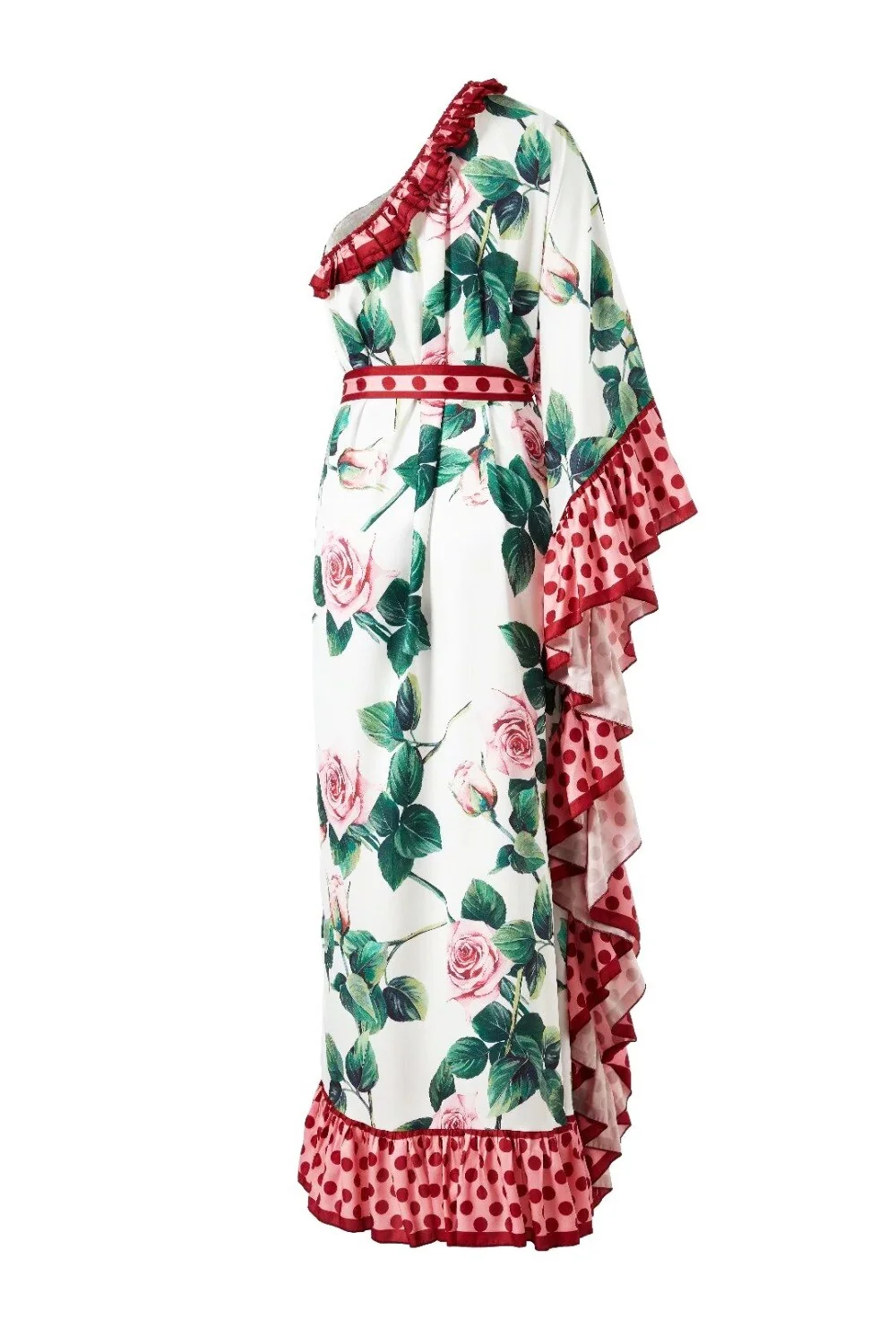 Women's Runway Dresses Sexy One Shoulder Ruffles Floral Printed Sash Belt Loose Design Fashion Long Maxi Bohemian Dresses - Image 8
