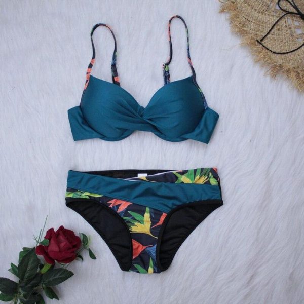 2021 New Sexy Push Up Bikinis Set Swimwear Women Swimsuits Bathing Suit Women Halter biquini Leaf Print Beach Wear Bikini - Takalr