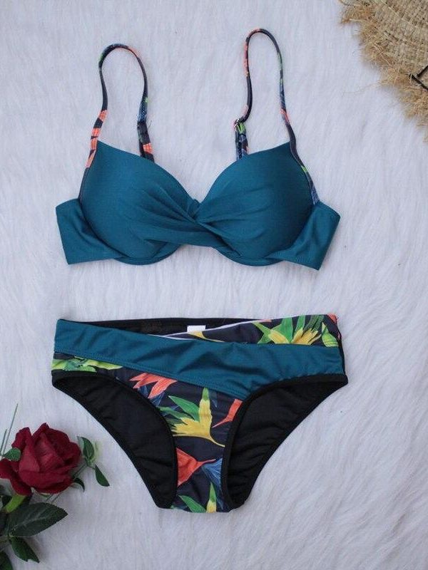 2021 New Sexy Push Up Bikinis Set Swimwear Women Swimsuits Bathing Suit Women Halter biquini Leaf Print Beach Wear Bikini - Takalr