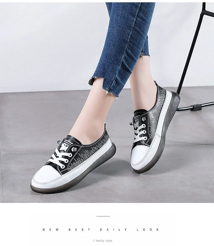 Women's Leather Sneakers Women Casual Fashionable Sports Shoes Vulcanized Woman Summer Flat Shoe Ladies White Lacing 40 - Image 18