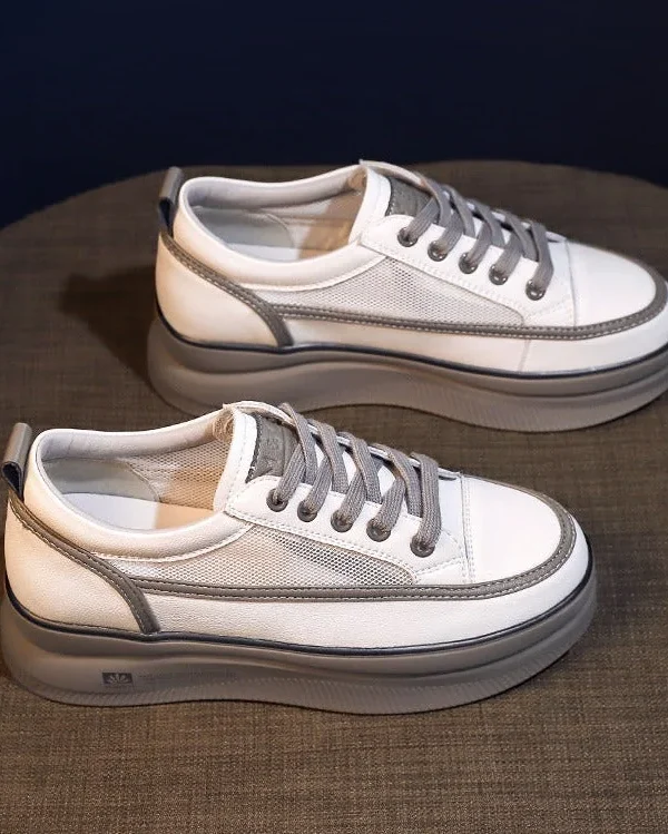 Women's Sneakers  New Fashion Genuine Leather Women Sport Shoes Fashion Autumn Shoes Women Vulcanized Platform White Shoes