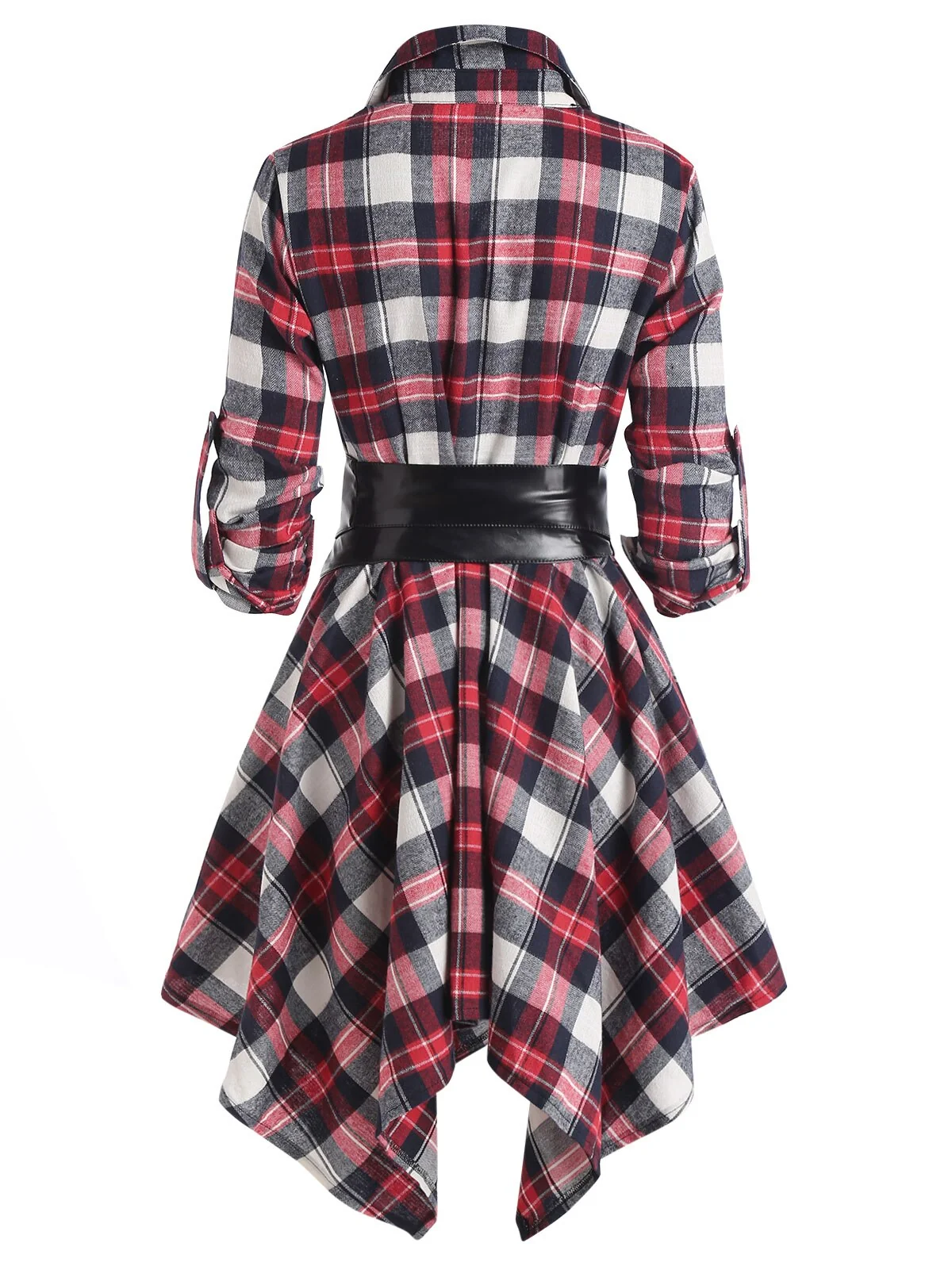 Handkerchief Dress Fashion Plaid Print Button Up Long Sleeve Shirt Dress Fall Clothes for Women Casual Short Dresses - Image 12