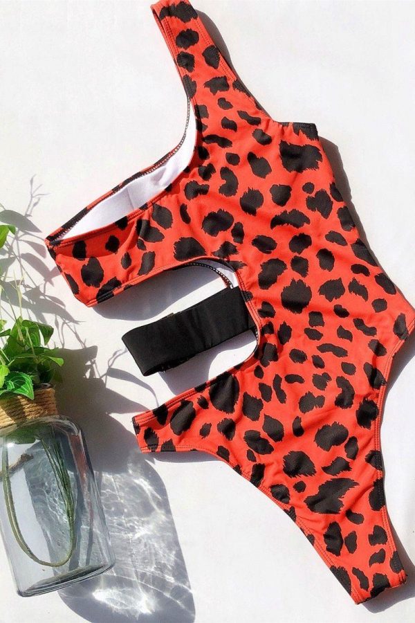 Leopard Swimwear Women Swimsuits Cut Out Monokini 2021 One Piece Bathing Suit Women Sexy One Shoulder Bodysuit Beach Wear - Takalr