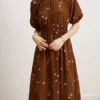 100% Natural Silk Women's Dresses O Neck Short Sleeves Printed Floral Elastic Waist Elegant Mid Holiday Dress Vestidos