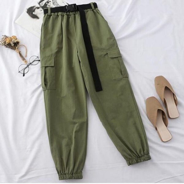 Harajuku Streetwear Cargo Pants Women Casual Joggers Sweatpants High Waist Loose Female Trousers Streetwear Pantalon Belt - Takalr