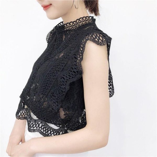 Summer new women's fresh temperament openwork lace top women's solid color wild vest women - Takalr