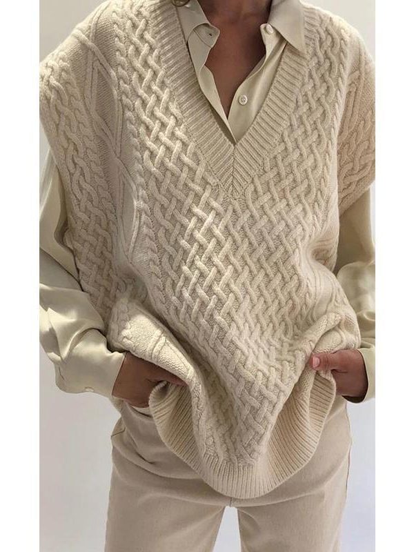 Gtealife Women Vest Simple All-match Style V-neck Knitted Sweater Leisure Student Sleeveless Female Vintage sweater waistcoat - Takalr