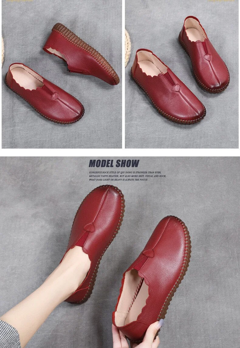 Genuine Leather Retro Shoes for Women Slip On Flats Ladies Casual Soft Loafers Female Spring Solid Driving Footwear - Image 11