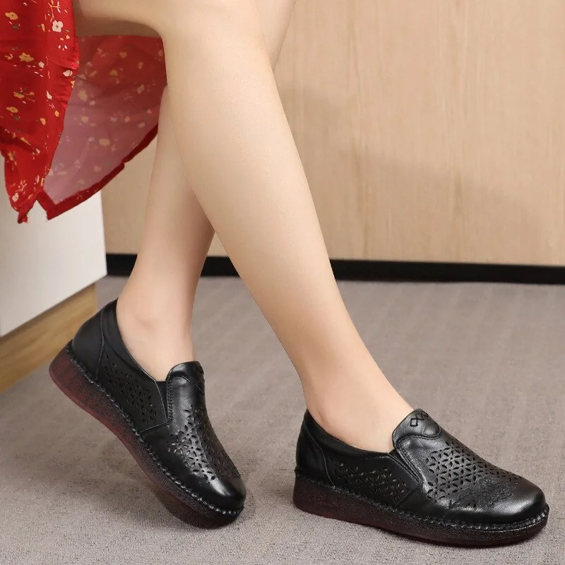 Spring Summer Slip On Women Shoes Hollow Breathable Genuine Leather Moccasins Flats Shoes Female - Image 13