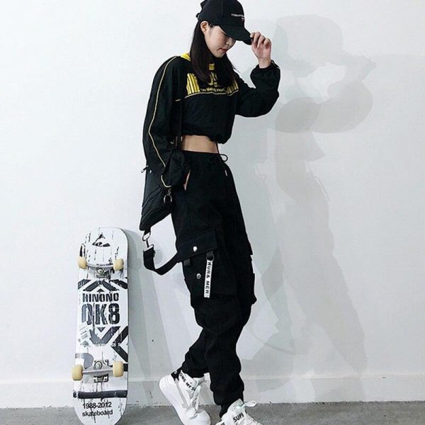 Spring Drawstring Cargo Pants Women Streetwear Casual Warm Trousers Hip Pop High Waist Sweatpants Big Pockets Loose Joggers - Takalr