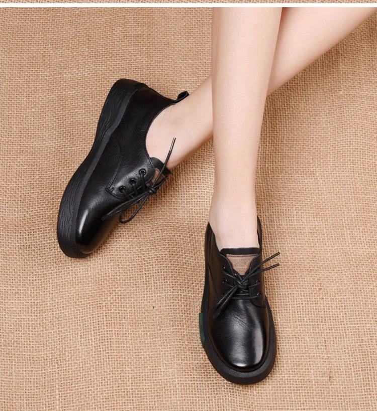 Sneakers Women Genuine Cow Leather Round Toe Lace-Up Ladies Retro Casual Flat Shoes Handmade Loafers - Image 7