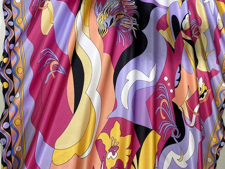 Women's Runway Dresses O Neck Batwing Sleeves Printed Loose Design Fashion Long Robes with Belt - Image 7