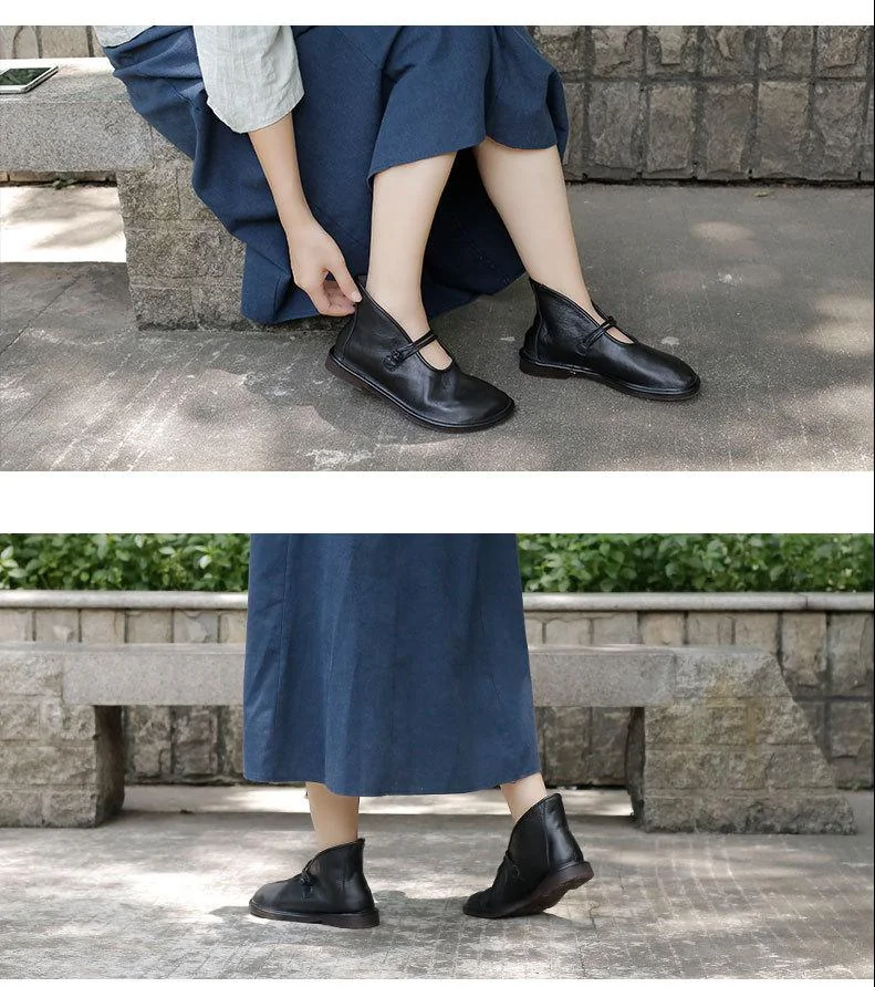Flats Women Shoes Autumn Retro Buckle Strap Round Toe Genuine Leather Sewing Handmade Casual Ladies Shoes - Image 12
