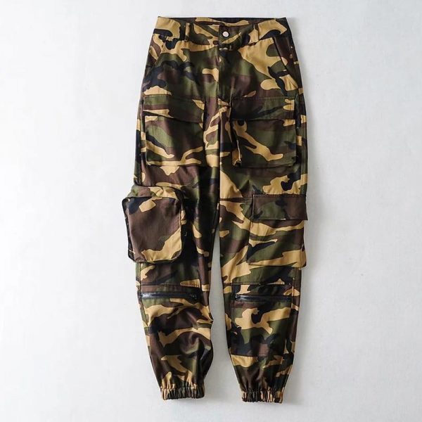 Spring Big Pocket Handsome Cargo Pants Zipper High Waist Camouflage Casual Streetwear Trousers Hip Hop Loose Sport Pants - Takalr