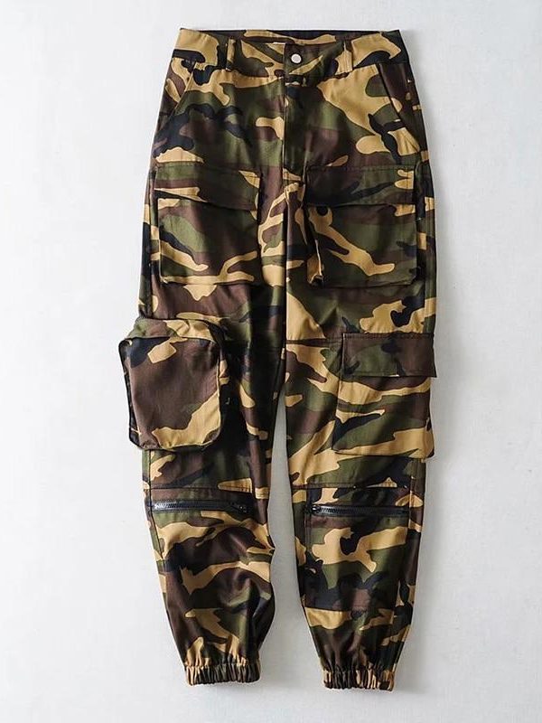 Spring Big Pocket Handsome Cargo Pants Zipper High Waist Camouflage Casual Streetwear Trousers Hip Hop Loose Sport Pants - Takalr