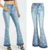Flower Embroidered Flare Denim Pants Womens Vintage Women Jeans Spring Autumn Jeans
