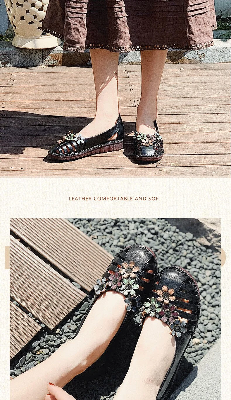 Genuine Leather Ladies Flat Summer Shoes Woman Slip On Casual Loafers With Flowers Round Toe Soft Comfort Sandals Female - Image 6