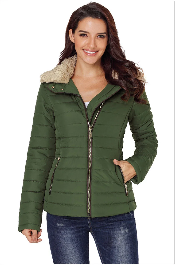 Winter Imitation Collar Long-sleeved Cotton Jacket Women Zippered Clothes - Image 12