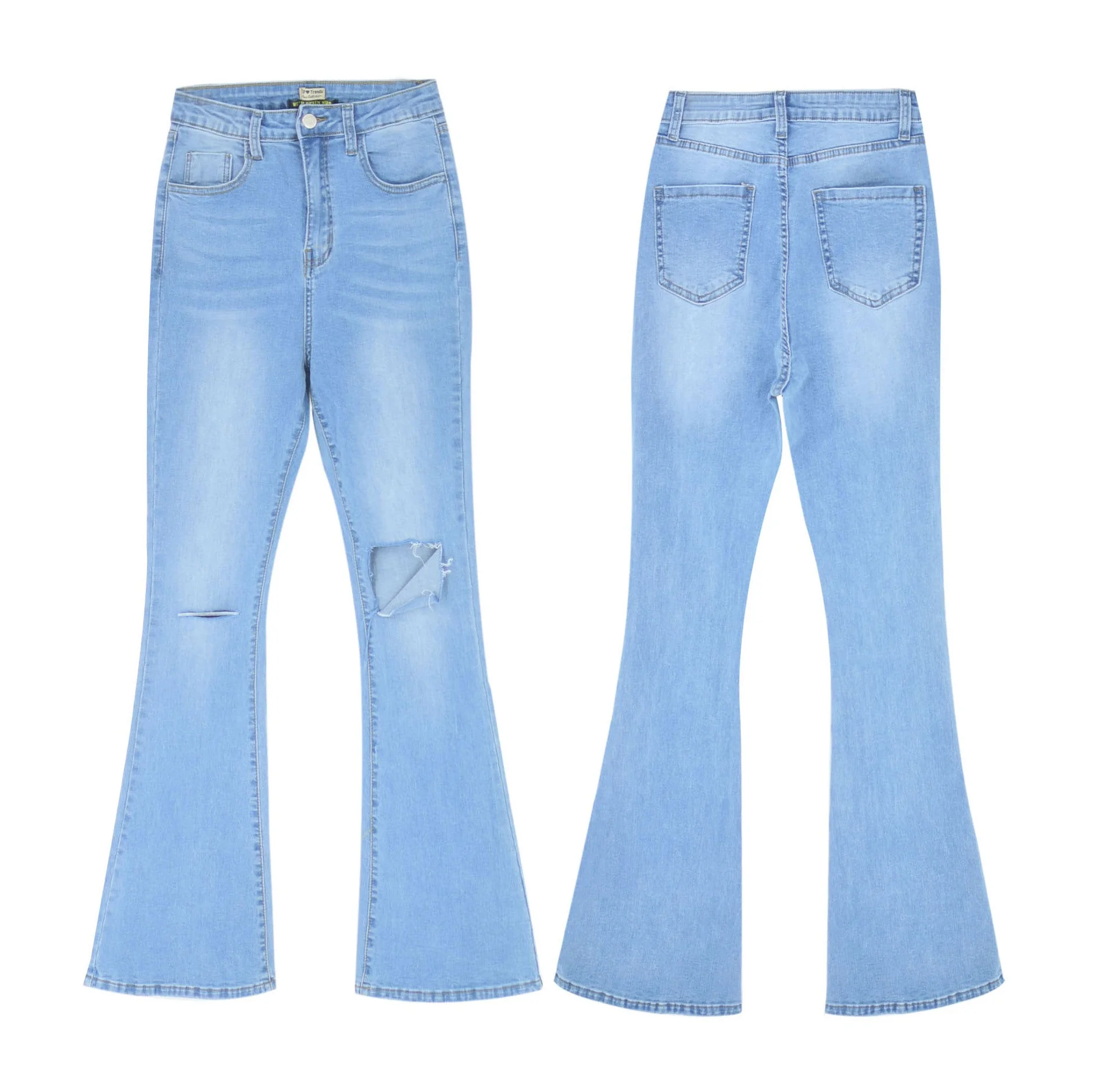 Women High Waist Stretch Jeans Ripped Micro Flare Street Pants - Image 3