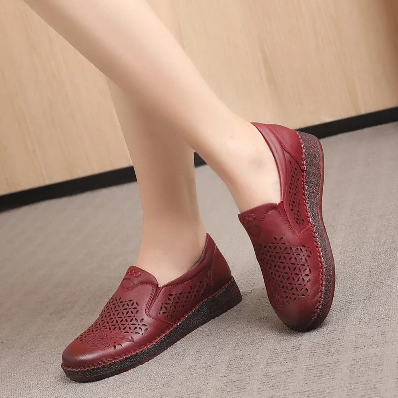 Spring Summer Slip On Women Shoes Hollow Breathable Genuine Leather Moccasins Flats Shoes Female - Image 24