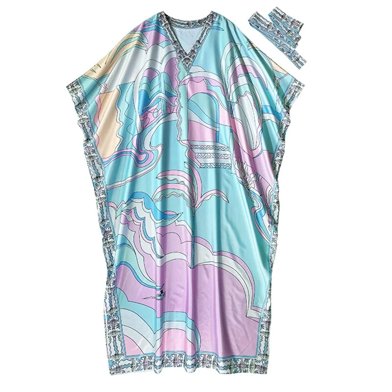 Women's Runway Dresses Sexy V Neck Loose Design Batwing Sleeves Printed Casual Fashion Long Maxi Dress Vestidos - Image 3