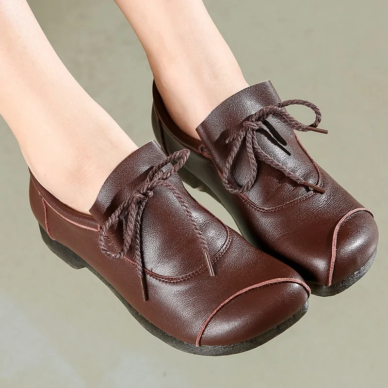 Flats Women Shoes Genuine Leather Big Toe Spring Autumn Slip-On Handmade Retro Concise Ladies Shoes - Image 11