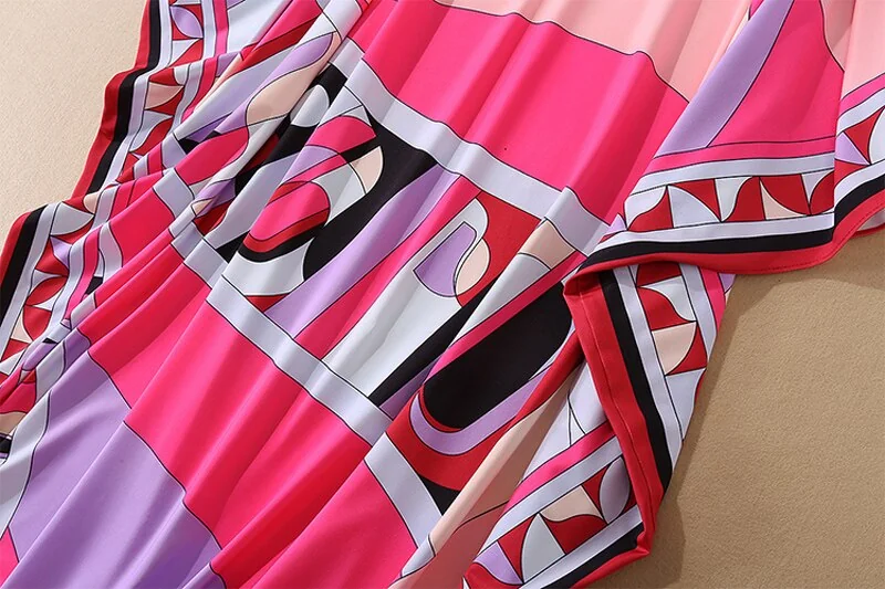 Women's Runway Loose Design Dresses Slash Neckline Batwing Sleeves Multicolor Printed Elegant High Street Maxi Dresses - Image 16