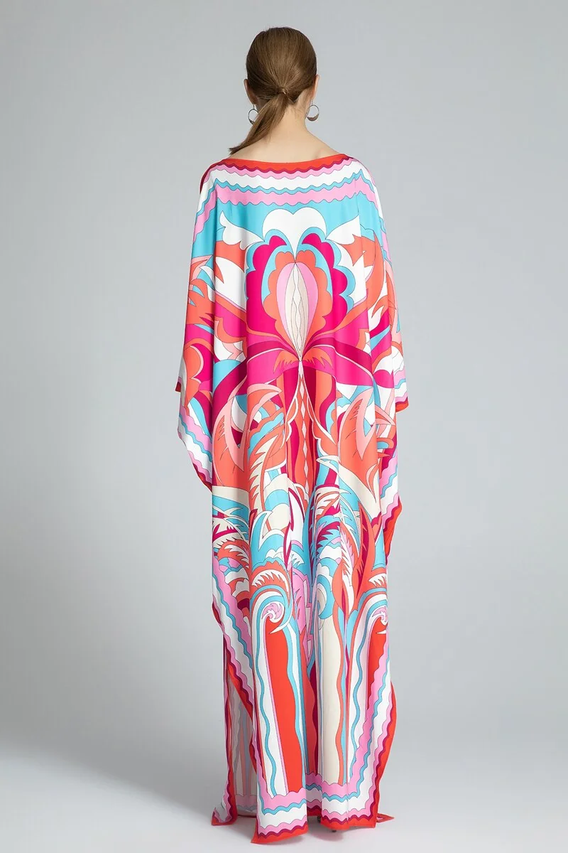 Women's Runway Dresses Slash Neckline Long Batwing Sleeves Printed Loose Design Knitted Elegant Causal Long Dresses Robes - Image 7