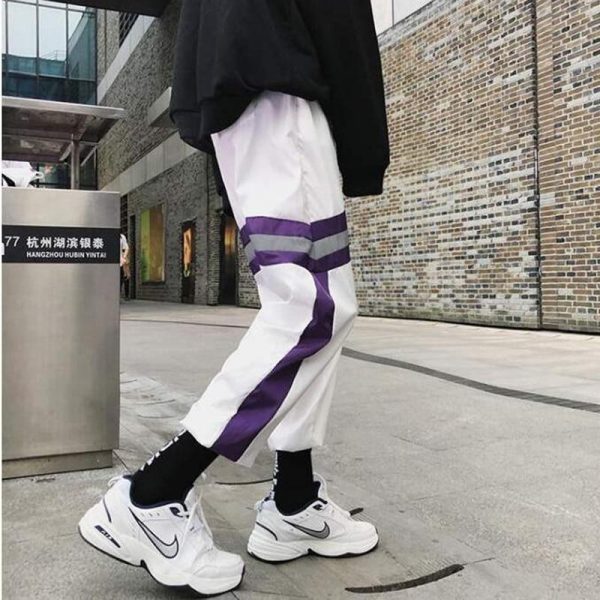 New Hip Hop Reflective pants Harajuku Casual Black Cargo Pants Women Elastic High Waist Pants Streetwear Sweatpants Jogger - Takalr