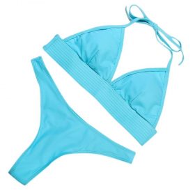 Sexy Solid Bikinis Push Up Bikini 2021 Padded Halter Thong Low Waist Swimwear Women String Bandage Swimsuit Biquini - Takalr