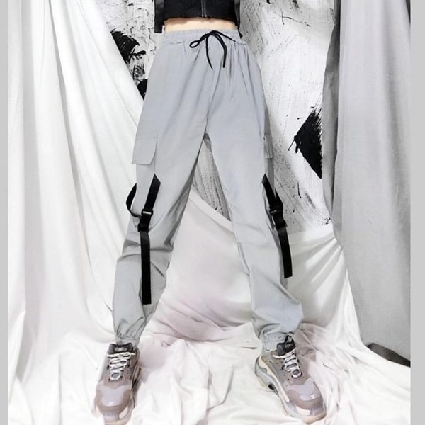 Spring Loose Reflective Cargo Pants Glowing Streetwear Ribbon Sweatpant Women Casual  Trousers Hip Hop Harajuku cargo pants - Takalr