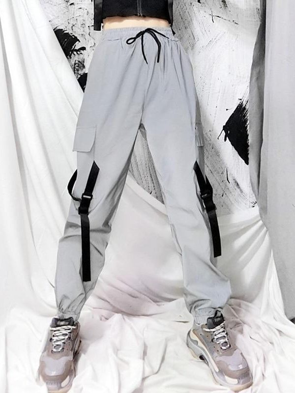 Spring Loose Reflective Cargo Pants Glowing Streetwear Ribbon Sweatpant Women Casual  Trousers Hip Hop Harajuku cargo pants - Takalr