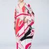 Women's Runway Loose Design Autumn Dresses Lace Up Batwing Sleeves Multicolor Printed Elegant High Street Split Boho Maxi Dresse