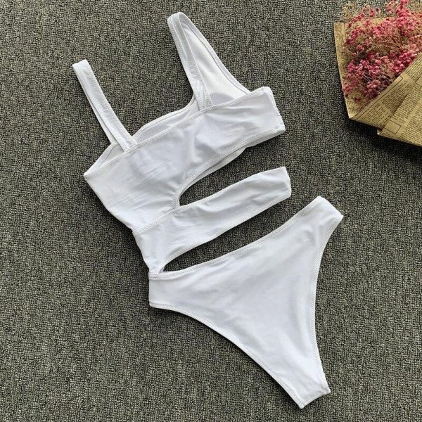 2021 Cut Out One Piece Swimsuit Female Sexy Push Up Monokini White High Cut Swimwear Women Beachwear New Bathing Suits - Takalr