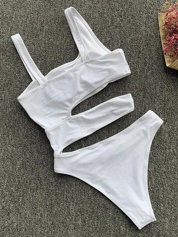 2021 Cut Out One Piece Swimsuit Female Sexy Push Up Monokini White High Cut Swimwear Women Beachwear New Bathing Suits - Takalr