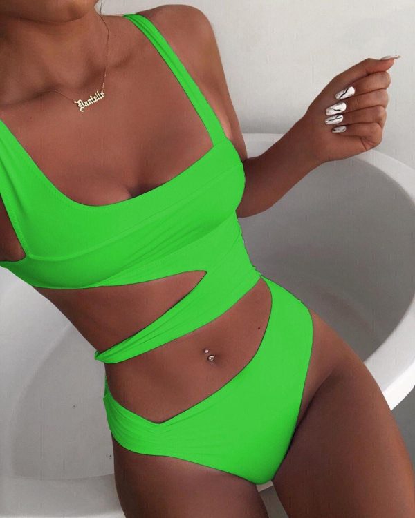 2021 Cut Out One Piece Swimsuit Female Sexy Push Up Monokini White High Cut Swimwear Women Beachwear New Bathing Suits - Takalr