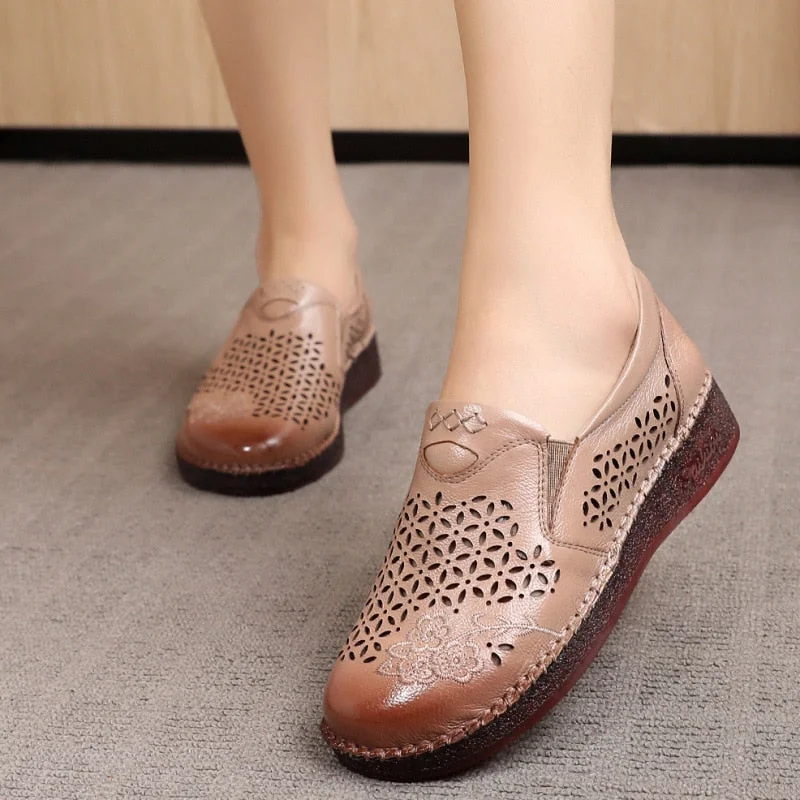 Spring Summer Slip On Women Shoes Hollow Breathable Genuine Leather Moccasins Flats Shoes Female - Image 35