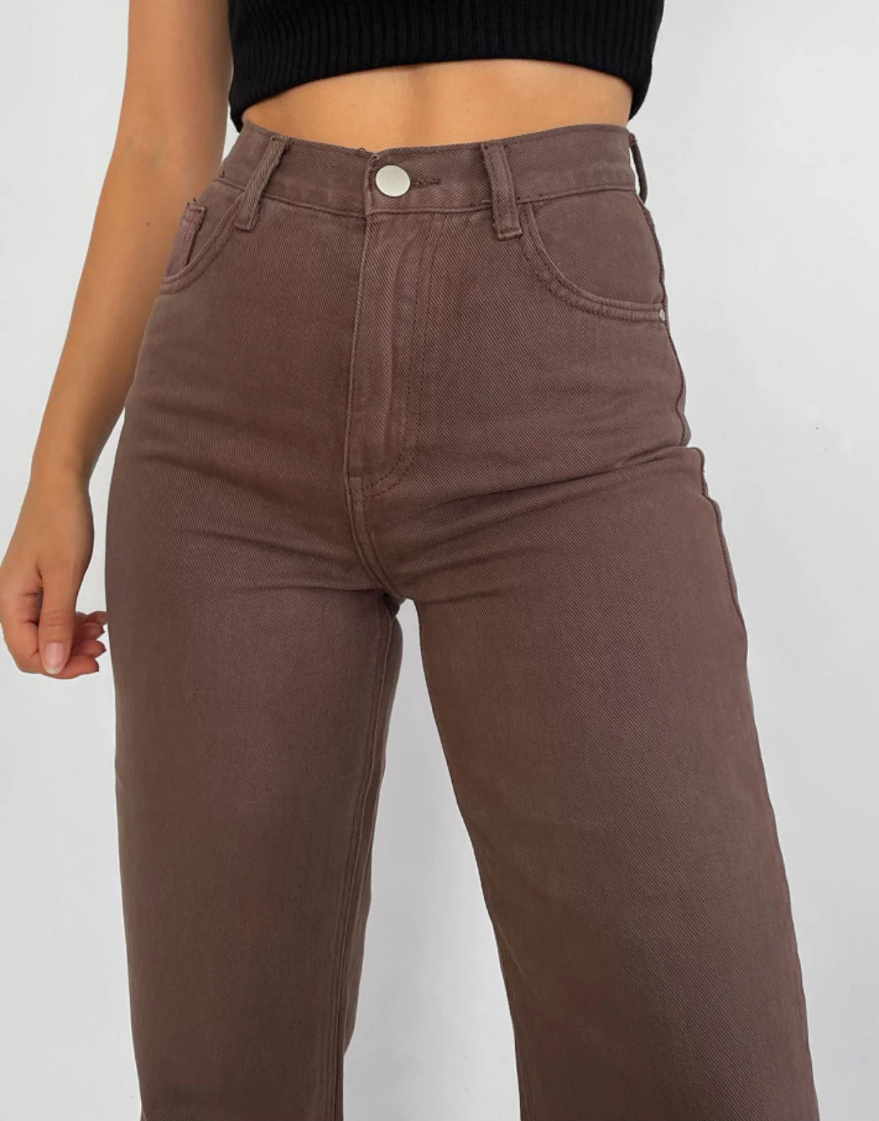 High Waist Straight Loose Jeans Chocolate Color Denim Trousers Retro Jeans - Image 4