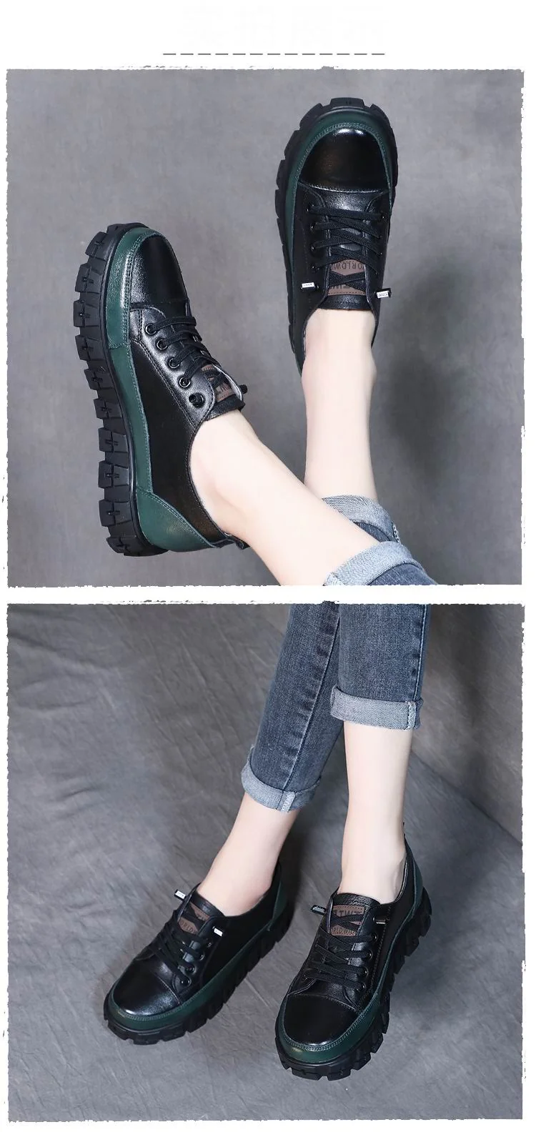 Sneakers Women Genuine Cow Leather Flats Round Toe Lace-Up Spring Autumn Lady Casual Flat Shoes Handmade Women Shoes - Image 5