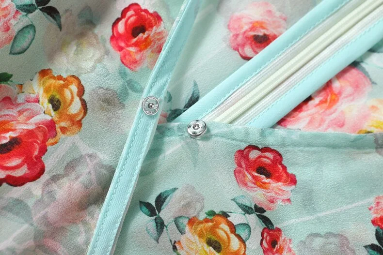 100% Silk Women's Dresses V Neck Short Sleeves Printed Sash Belt Fashion Summer Dress Vestidos - Image 13