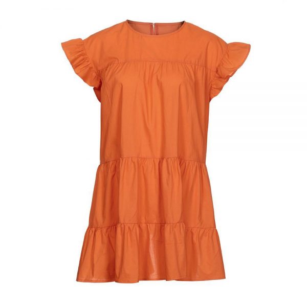 Women Casual Ruffle O Neck Short Sleeve Dress - Takalr