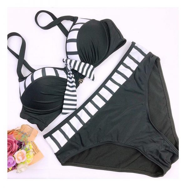 Bikini Push up 2021 Sexy Women Swimsuit Striped Patchwork Plus Size Swimwear Female Bandage Biquini Bathing suit Women - Takalr