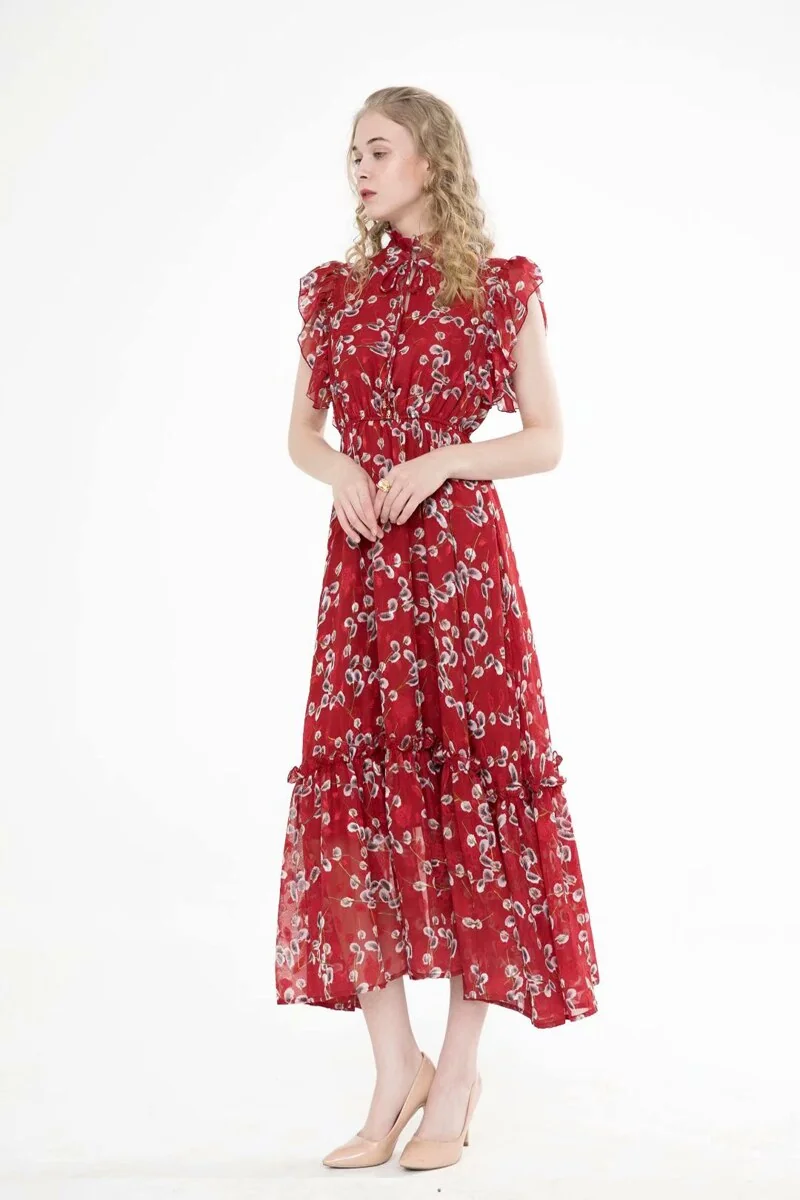 Women's Runway Dresses Lace Up Collar Ruffles Printed Tiered Elegant Casual Designer Dresses Vestido - Image 5