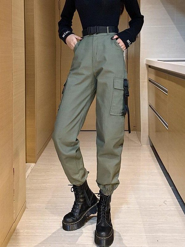 Spring Autumn Ribbon Cargo Pants For Women High Waist Hip Hop Trousers Loose BF Harajuku Handsome Hip Hop Pants Woman Cloth - Takalr