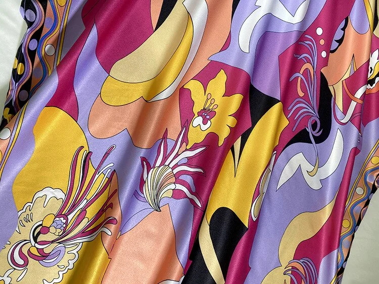 Women's Runway Dresses O Neck Batwing Sleeves Printed Loose Design Fashion Long Robes with Belt - Image 8