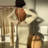 solid knitted open back flared long sleeve maxi dress elegant sexy clothes for women  fall resort wear C76-DF27