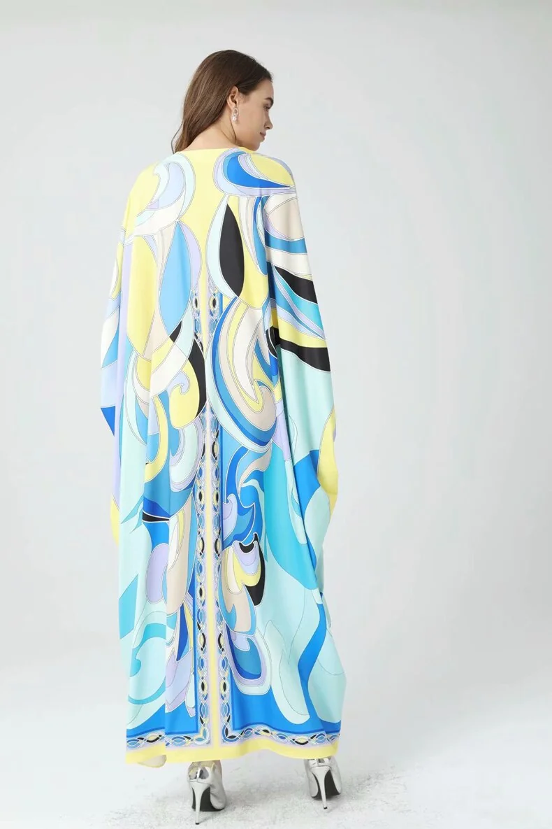 Women's Runway Dresses Sexy V Neck Ruched Picked Up Loose Design Printed Fashion High Street Long Robes Vestidos - Image 7