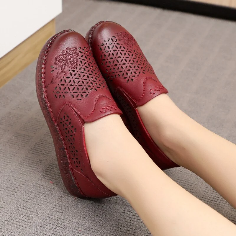 Spring Summer Slip On Women Shoes Hollow Breathable Genuine Leather Moccasins Flats Shoes Female - Image 20