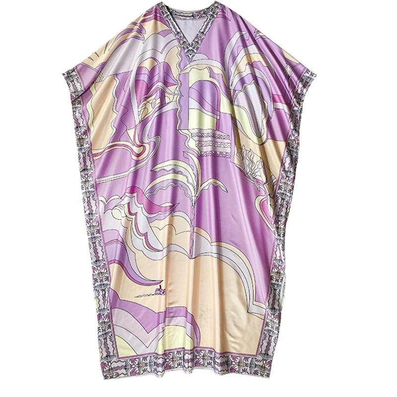 Women's Runway Dresses Sexy V Neck Loose Design Batwing Sleeves Printed Casual Fashion Long Maxi Dress Vestidos - Image 2